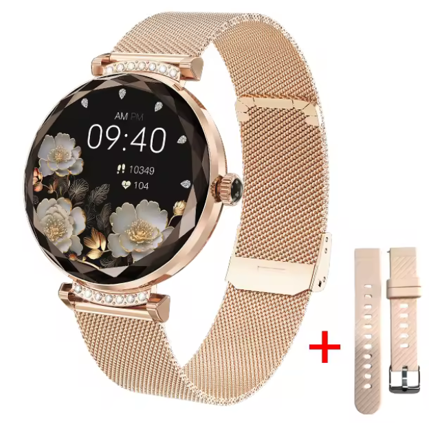 Smartwatch damski SAYBERG NX7PRO złoty na różowym silikonowym pasku I smart-zegarki.pl
